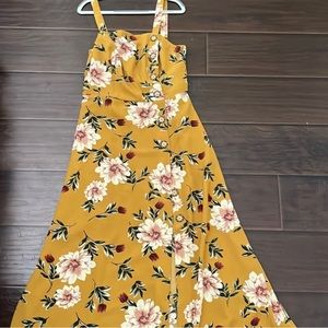midi yellow floral dress with buttons adjustable slit